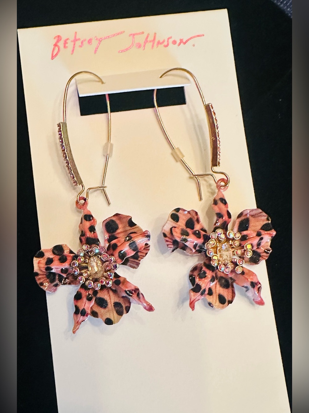 Betsey Johnson Gold-Tone Multicolor Leopard Print Orchid Drop Earrings